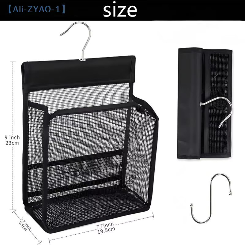 ZYAO Kulturbeutel als Hängekorb und Organizer für Toilettenartikel in Schwarz mit Netzmaterial - Bild 5