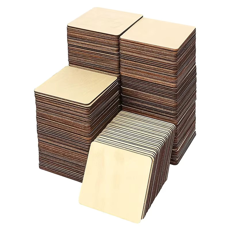 100 Stück quadratische Holzscheiben in Beige, 4–6 cm für Gravur und Schnitzerei - Bild 6
