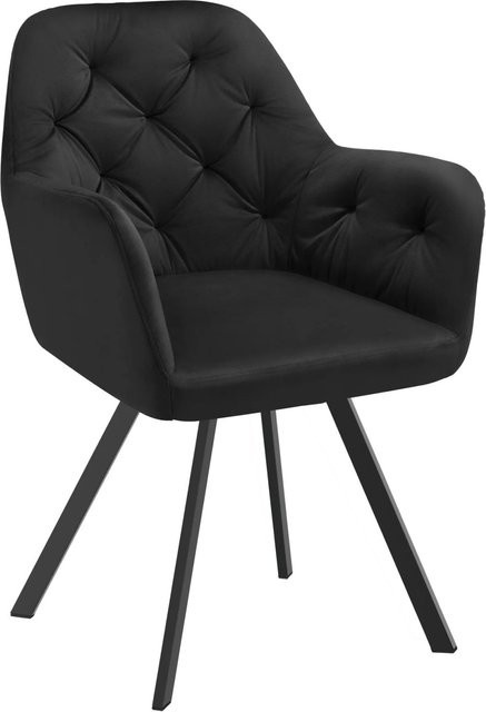 tectake Lucia Drehbarer Samt-Armlehnstuhl mit Steppmuster in Schwarz, B/T/H: 58 x 58 x 87 cm - Bild 2