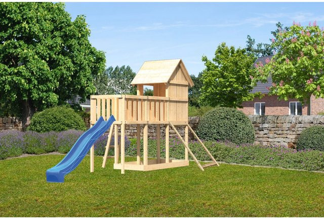 Karibu Stelzenhaus Frieda Anbauplattform Netzrampe Rutsche Blau - Bild 1