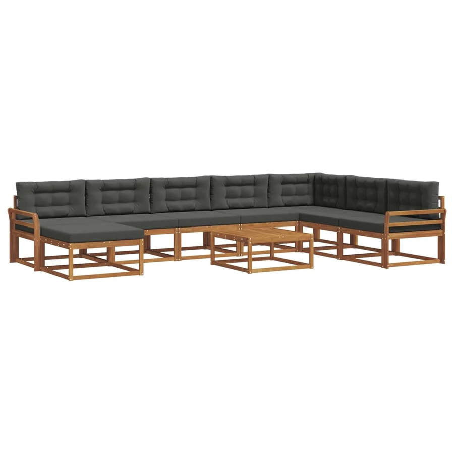 vidaXL Outdoor-Sofagarnitur aus Akazienholz in L-Form, 9-teiliges Set mit anthrazitfarbenen Kissen und Armlehnen - Bild 2
