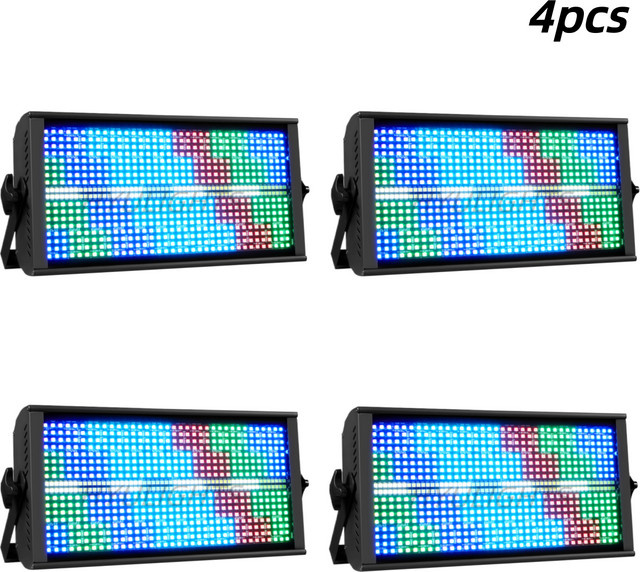 HYULIGHTS 4er-Set 200W LED Stroboskoplicht RGBW 4in1 Wash Bar mit 48 Partitionen, Weiß 8000K, DMX Bühnenbeleuchtung für DJ und Party, Schwarz - Bild 1