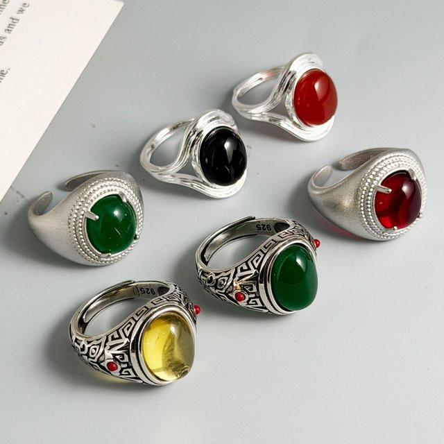 BF CLUB Ring 925 Silber, Rot-Grüner Stein, Damen, Vintage - Bild 1