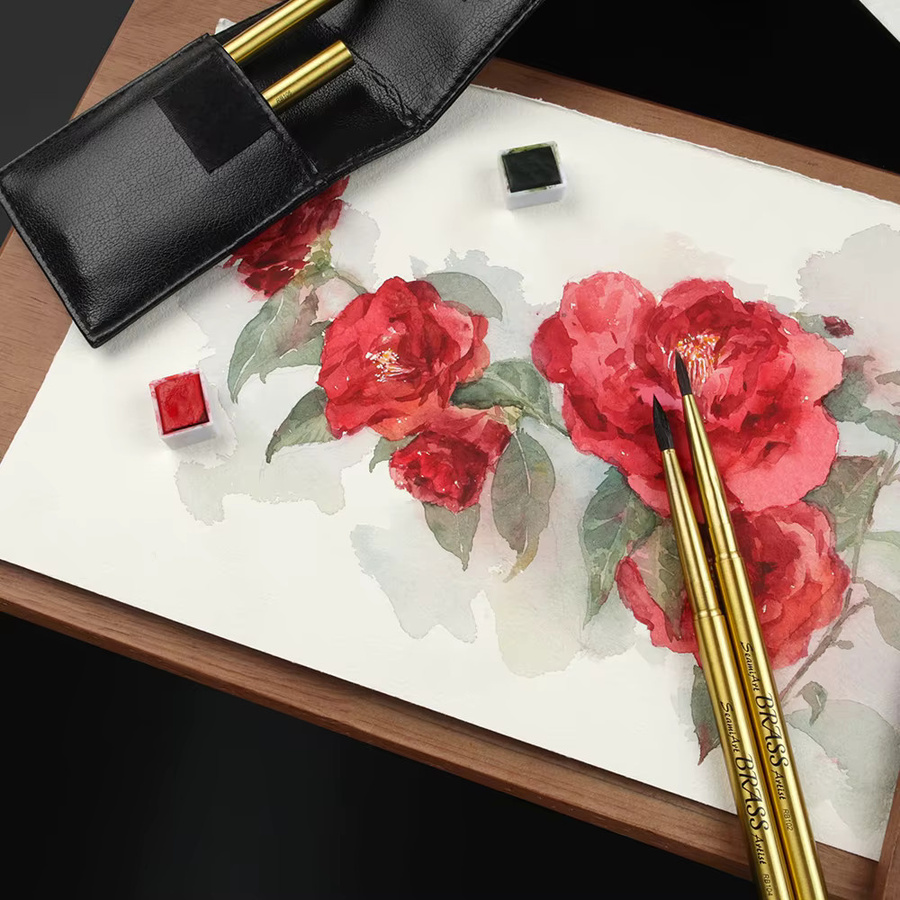 Semi Art Aquarellfarben Set mit Messing-Kurzgriff und PU-Tasche, 4 Teile - Bild 5