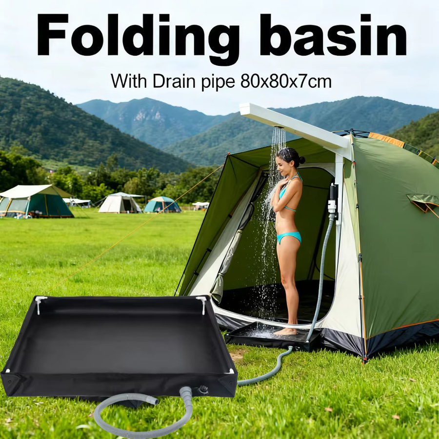 Shunmaii Faltbare Duschwanne Schwarz mit 80 cm Abflussrohr für Camping und Wohnmobil - Bild 2