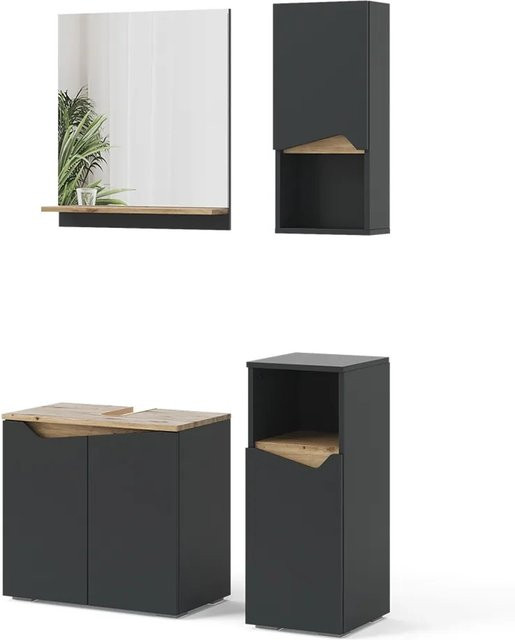 Vicco Badmöbel-Set Marelle in Anthrazit und Eiche, 4-teilige Badezimmer-Kombination mit Badspiegel und Waschtischunterschrank - Bild 2