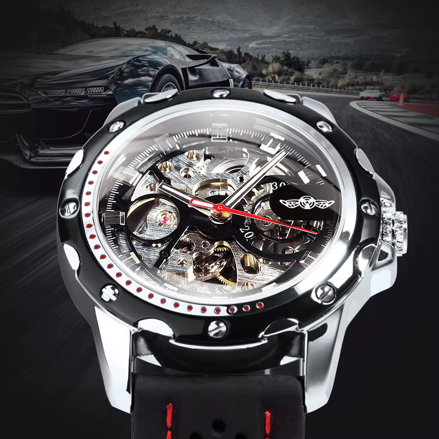 WINNER Armbanduhr, Automatik, Edelstahl, Kautschukarmband, Herren, Schwarz - Bild 2