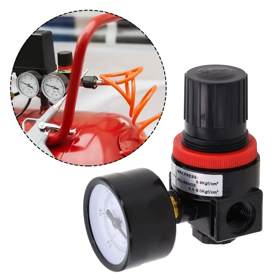 Druckregler mit Manometer für Luftkompressoren von LEENKEA in Schwarz mit 1/8 Zoll NPT Innengewinde und 1/4 Zoll NPT Anschluss - Bild 6
