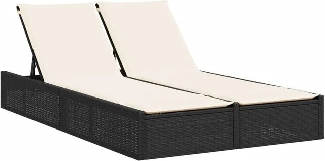 vidaXL Doppel-Sonnenliege aus Poly-Rattan in Schwarz mit verstellbarer Kopfstütze und Kissen - Bild 1