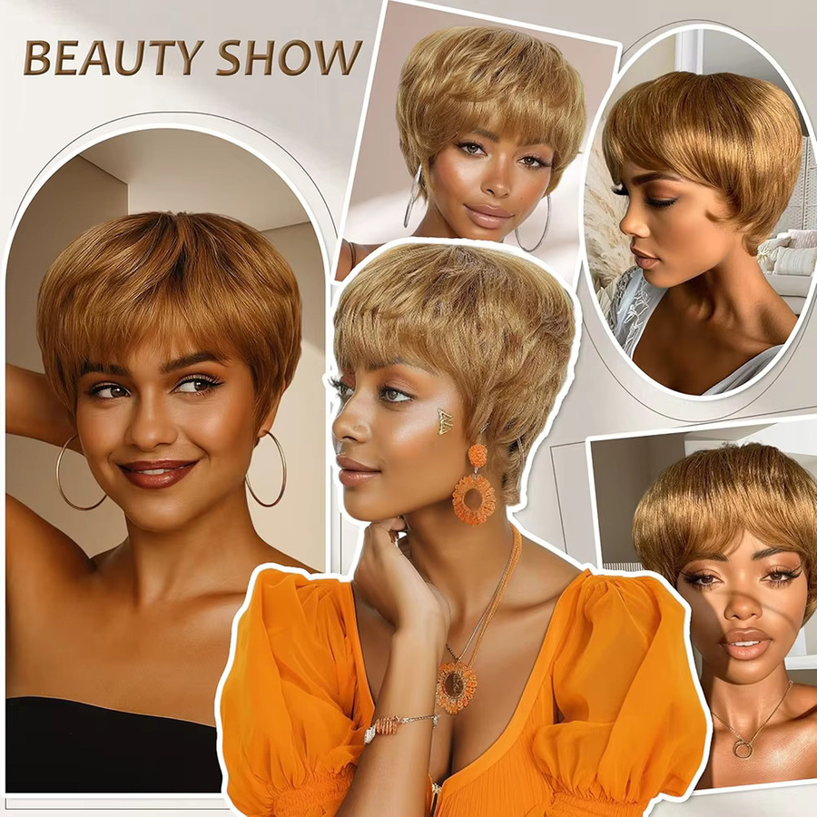OYM HAIR Perücke, Pixie-Schnitt, blond, kurzes Echthaar, Damen - Bild 2
