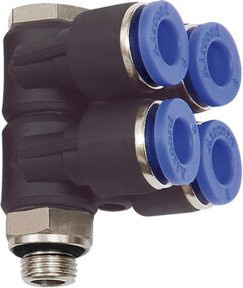 Riegler L-Mehrfachverteiler Blaue Serie, 4-fach, drehbar, Messing, G 1/8 a, Ø 8mm, Blau - Bild 1