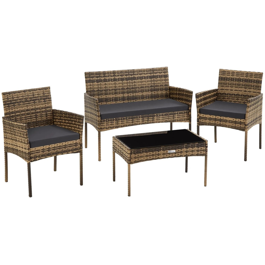 tectake Rattan Gartenset für 4 Personen in Braun und Beige, H x B x T: 79 x 57 x 104 cm - Bild 3