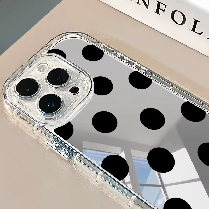 DecoPhone Sturzsichere Spiegel-Handyhülle mit Polka-Dot-Design für iPhone 11 bis iPhone 16 Pro Max in Schwarz und Transparent - Bild 2