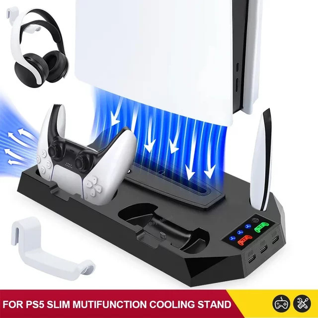 HeroAngel Kühlventilator und Controller-Ladestation für PS5 Slim Disc Digital Edition in Weiß - Bild 1