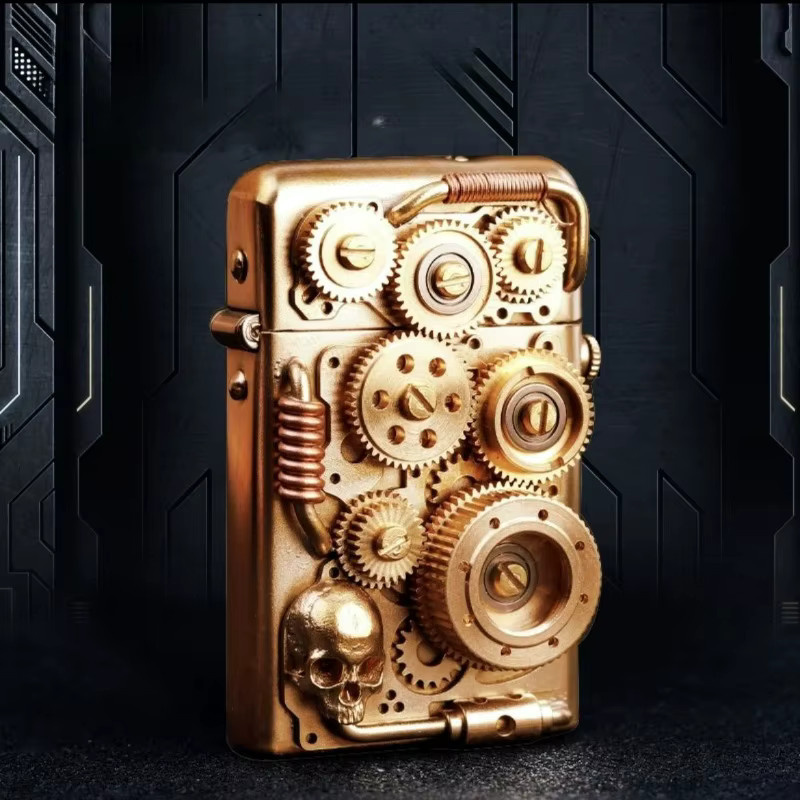 Zorro Steampunk Feuerzeug aus Messing in Gold mit Zahnradgestänge im Retro-Design - Bild 2