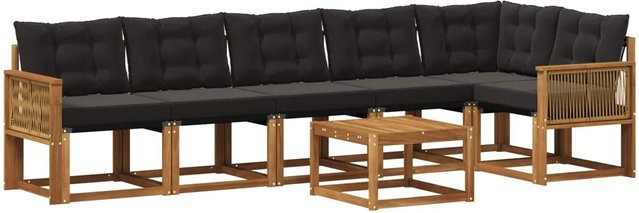 vidaXL Outdoor-Sofagarnitur L-Form aus Akazienholz mit Kissen und Couchtisch in Braun und Schwarz - Bild 1
