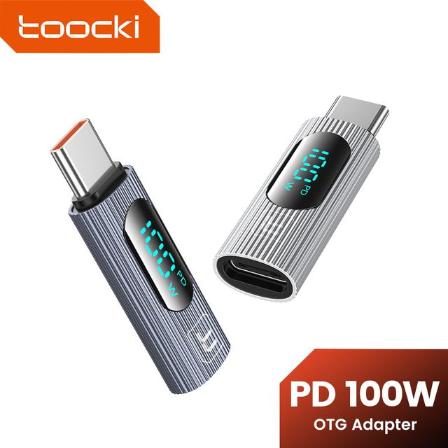 Toocki USB-C auf USB-C OTG-Adapter mit LED-Digitalanzeige, PD 100 W, Farbe Silber - Bild 1