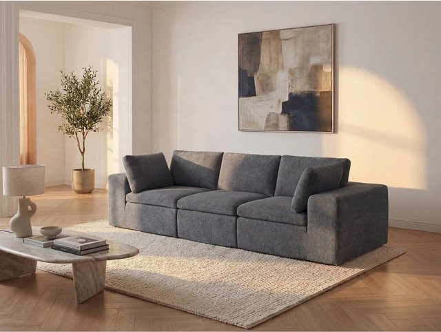 Modulierbares Sofa Cortoline von Vente-unique in Anthrazitgrau mit Stoffbezug, Breite: 304 cm - Bild 1
