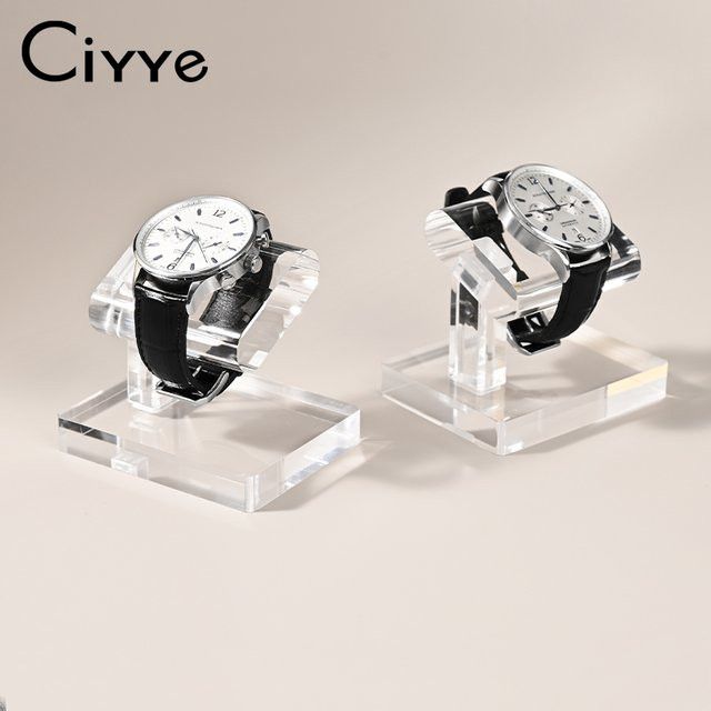 Ciyye Elegante Uhrenablage und Schmuckorganisator aus Acryl und Massivholz in Transparent, Geometrisches Desktop-Display-Rack - Bild 1