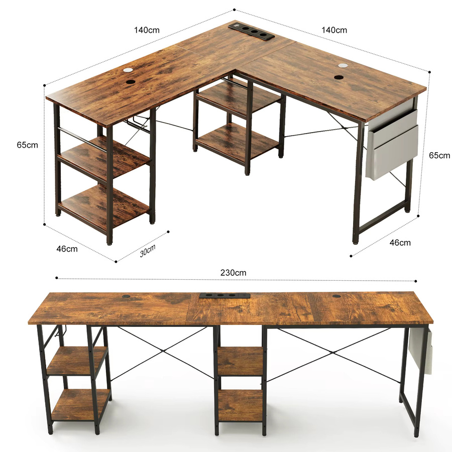 ThomP Eckschreibtisch im Industrial-Stil in Braun mit höhenverstellbarer Arbeitsfläche und Holzoptik - Bild 3