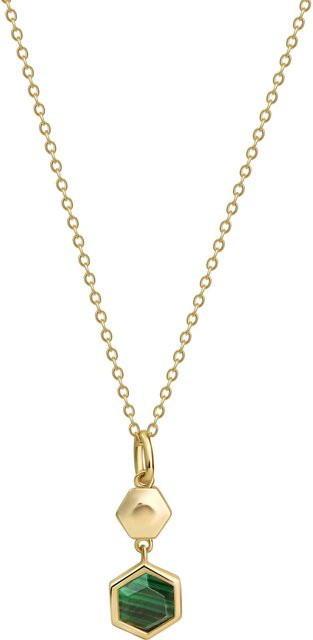 Celesta Anhänger mit Kette, 925 Sterling Silber vergoldet, Malachit, Unisex - Bild 1
