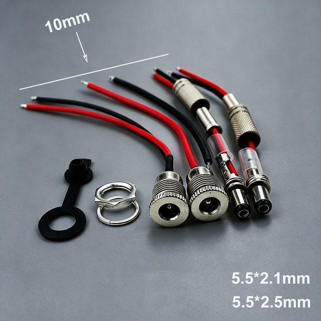 DC099 Stecker und Buchse Set mit Schweißdraht in Silber, 5,5 x 2,1/2,5 mm, Hochstrom-DC-Anschluss für 30 V und 5 A - Bild 1