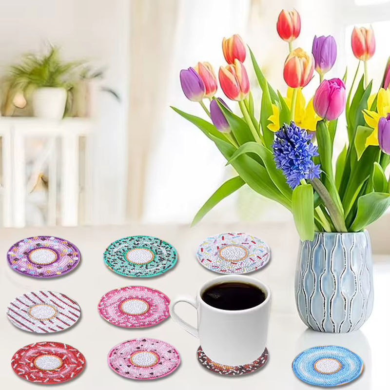 10-teiliges DIY-Diamant-Malerei-Kunstset mit Donut-Muster und Untersetzern in Mehrfarbig, Kristall-Strass-Mosaik aus Kunststoff - Bild 6