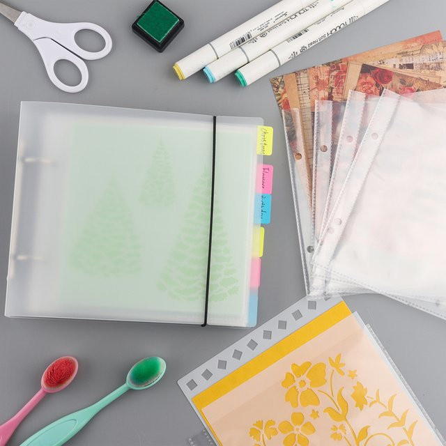 Aufbewahrungsordner mit 20 transparenten Kunststoff-Aufbewahrungstaschen und 6 x 6 Schablonen zur Kartenherstellung - Bild 1