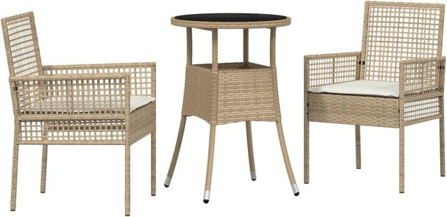 vidaXL Garten Essgruppe aus Poly Rattan, 3-teilig, Beige - Bild 1