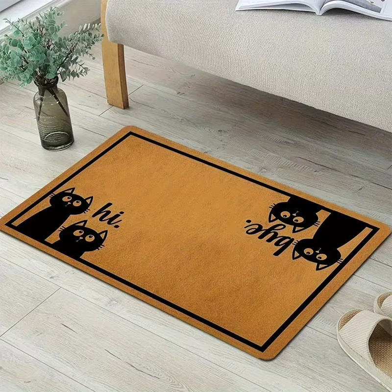 VIKAMA Katzen-Willkommensmatte mit Hi-Bye-Aufdruck, rutschfeste Fußmatte für Innen und Außen, Braun, B/T: 60 x 40 cm - Bild 1