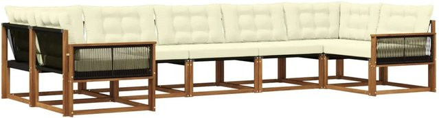 vidaXL Outdoor-Sofagarnitur L-Form aus Akazienholz mit Kissen in Braun und Beige - Bild 1