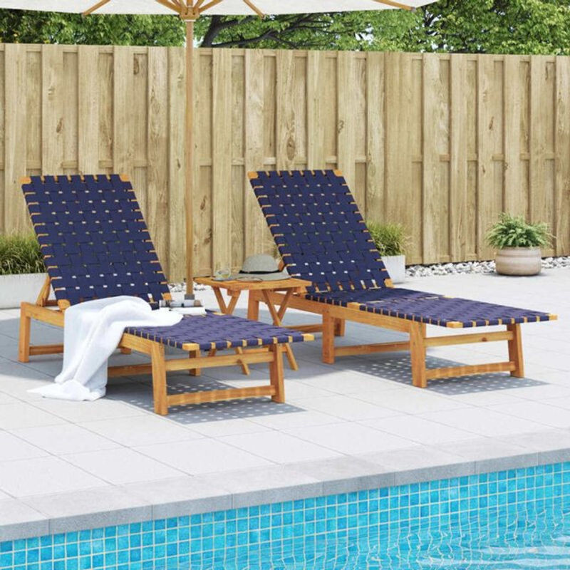 Vidaxl Set aus 2 Gartenliegen aus Akazien-Massivholz und Stoff in Blau und Braun - Bild 1