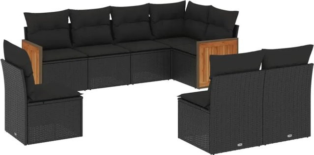 vidaXL 8-teilige Garten-Sofagarnitur aus Poly-Rattan und Akazienholz in Schwarz mit UV-beständigen Kissen - Bild 1