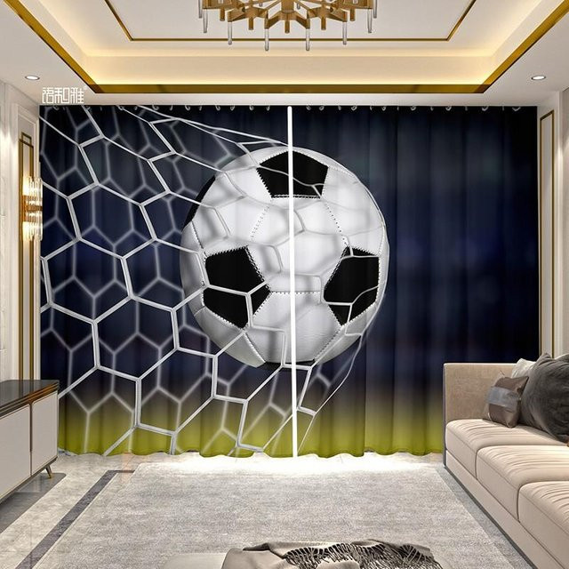 2-teiliger halbtransparenter Vorhang mit Fußball-Print von Yiran Furniture, modern, Mehrfarbig, B: 100 cm, H: 160 cm - Bild 1