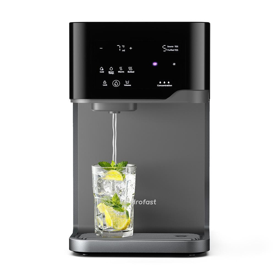 Hydrofast C300 RO Tischwasserfilter in Grau: Auftisch-Wasserreiniger mit 6-Stufen-Filtration, UV-Sterilisation und Sprudelwasserfunktion, 5L Rohwassertank und 1,5L Reinwassertank - Bild 3