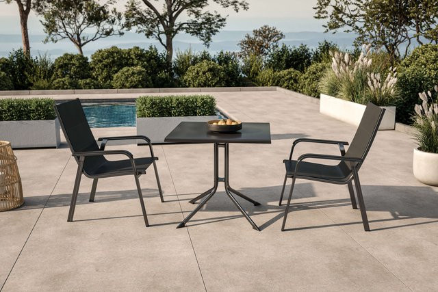 Kettler Boulevard Basic Plus Gartenessgruppe KETTALUX in Anthrazit mit Klapptisch und 2 Stapelsesseln aus Aluminium und Textilene für Balkon, Terrasse oder Garten, Tischbreite: 80 cm, Tischbreite: 80 cm, Tischtiefe: 80 cm - Bild 1