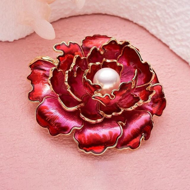 YIRAN Brosche, Perle, Blume, Emaille, Damen, brown - Bild 1
