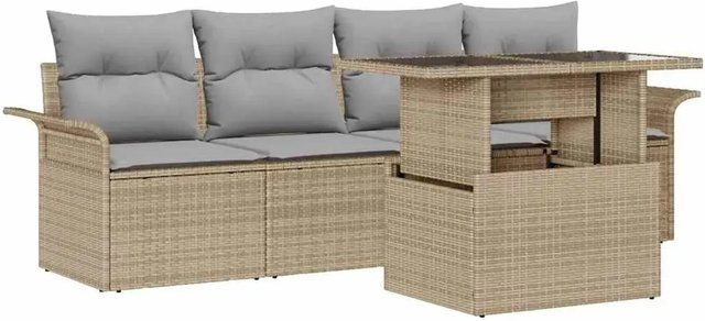 vidaXL 5-teiliges Garten-Sofa-Set aus Poly-Rattan mit Kissen in Beige-grau - Bild 1