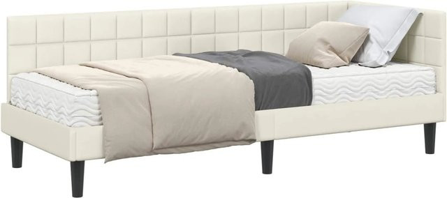 vidaXL Eckbettgestell mit 2 Matratzen und Kopfteil aus Samt in Creme/Beige - Bild 1