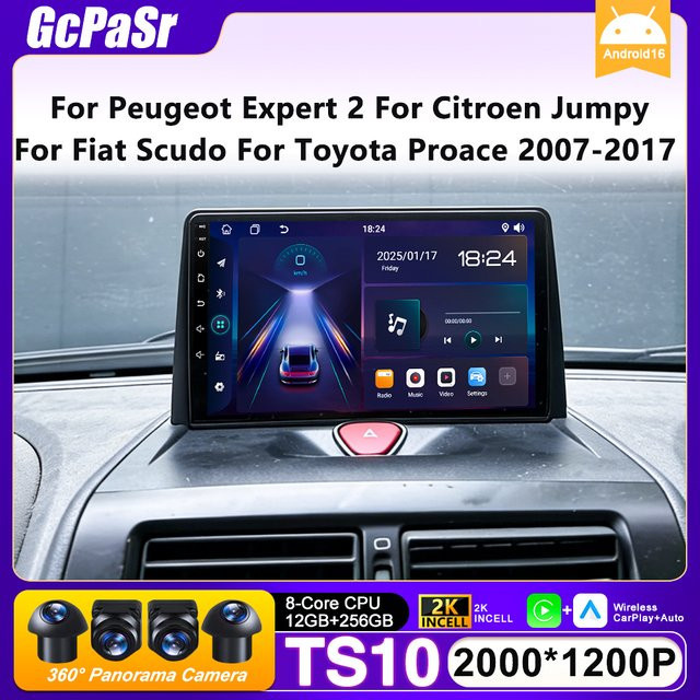 FengShiDa Autoradio mit GPS und Android Auto sowie Apple CarPlay für Peugeot Expert 2, Citroen Jumpy, Fiat Scudo und Toyota Proace (2007-2017), Schwarz - Bild 1