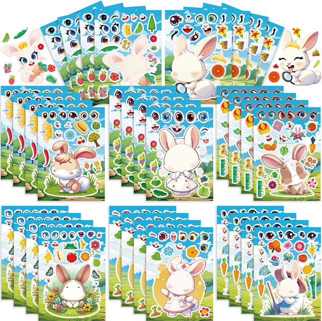 Rspctou Gesichter-Machen-Kaninchen-Puzzle-Aufkleber, Tiere, Bunt / Mehrfarbig - Bild 1