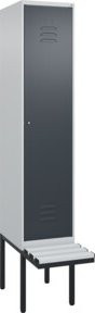 C+P Spind Classic PLUS Garderobenschrank mit Sitzbank, 1 Abteil, Lichtgrau, B/T/H: 212 x 40 x 81,5 cm, mit Zylinderschloss und 4 Garderobenhaken - Bild 1