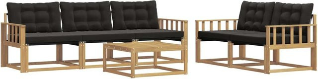vidaXL Outdoor-Sofagarnitur aus Akazienholz mit Textilene-Polstern und Couchtisch, 6-teiliges L-Shape Set, Weiß und Schwarz, B/T/H: 79 x 79 x 37 cm - Bild 1