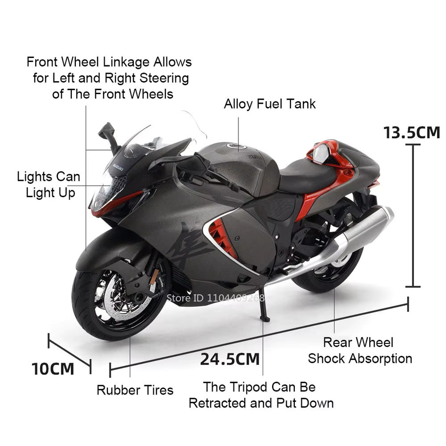 MAKEDA Suzuki Hayabusa Motorrad Modell, Maßstab 1:9, Metall - Bild 2