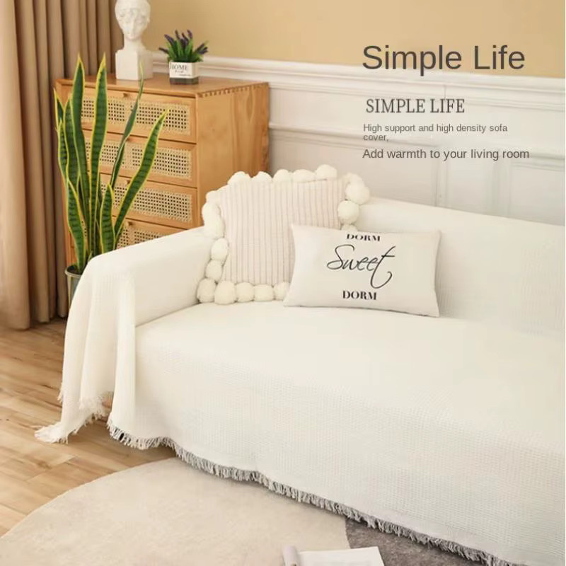 Vikama Sofa Kissenbezug und Decke Nordic Design in Sand, einfarbig, für alle vier Jahreszeiten - Bild 1
