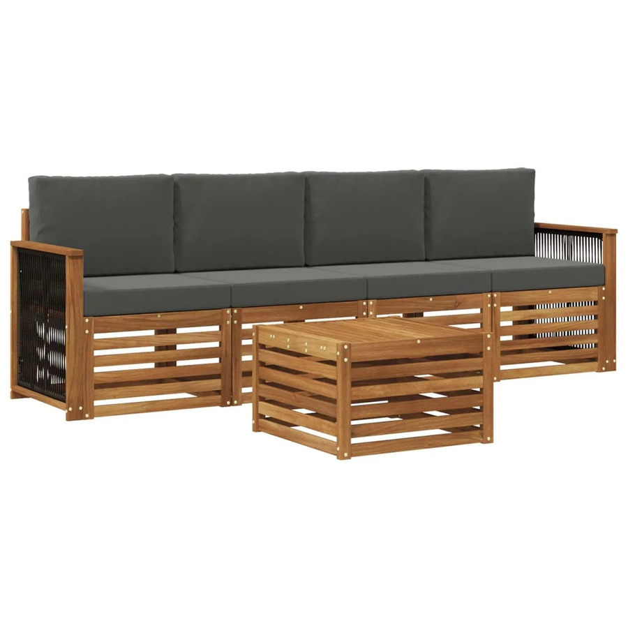 vidaXL Outdoor-Sofagarnitur aus Akazienholz mit Kissen in Anthrazit und Natur - Bild 2