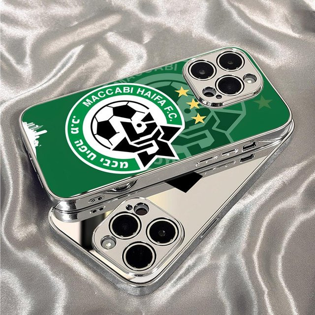 M-Maccabi H-Haifa Handyhülle für iPhone 17 16 15 14 13 12 Pro Max Plus mit Metall-Bumper und gehärteter Glasrückseite in Grün - Bild 1