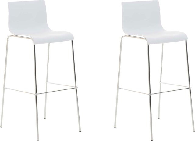 TPFLiving 2er Set Barhocker Hope mit 4-Fuß Gestell aus Metall in Chromoptik und Kunststoff in Weiß - Bild 1