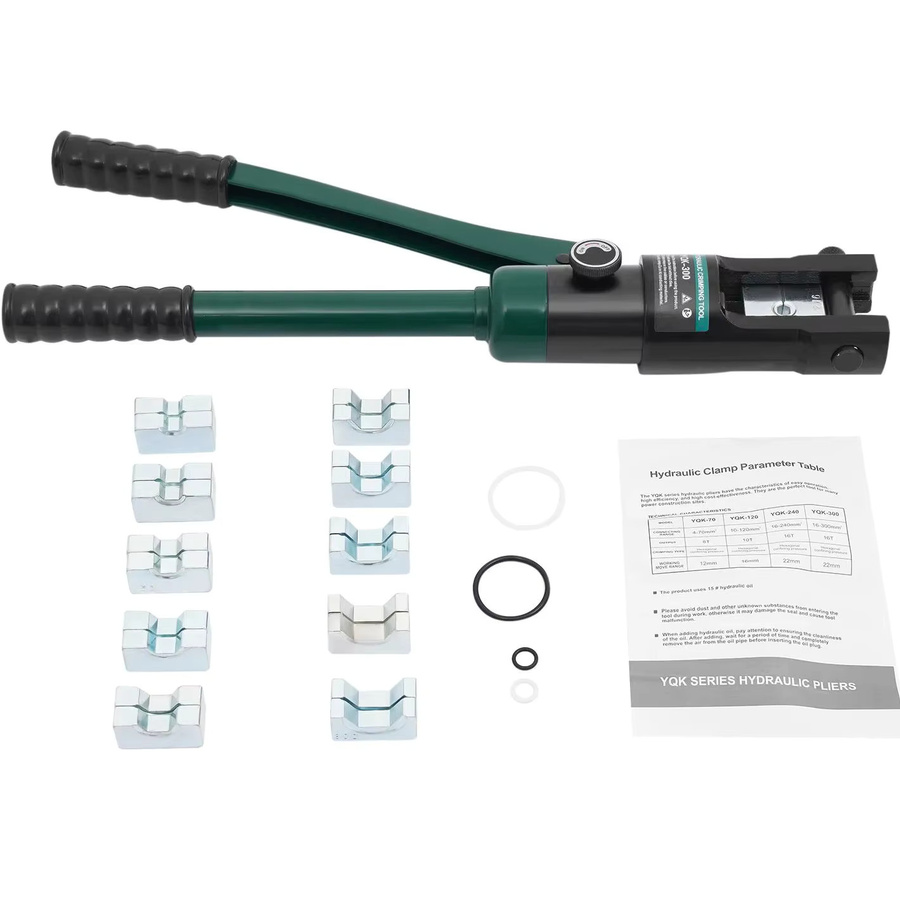 Bymaocar YQK-300 Handbetriebenes Hydraulisches Crimpwerkzeug mit 11 Paar Presszangen für Aluminium- und Kunststoffrohre in Grün und Schwarz - Bild 4