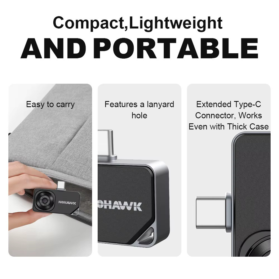 NOHAWK Plug-and-Play Wärmebildkamera mit 256x192 Auflösung für USB-C iPhone 15 und Android-Smartphones in Schwarz - Bild 5